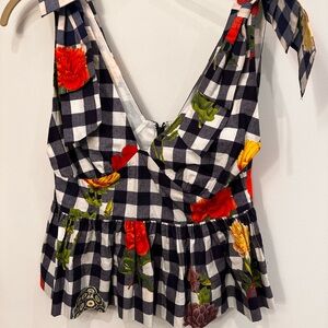 Cara Cara Navy and White Sleeveless Peplum Statement Top